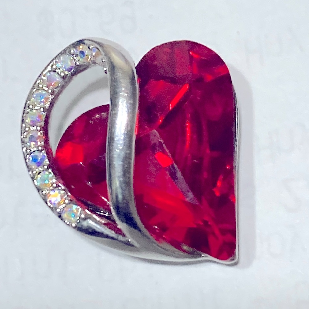 Silver Synthetic Ruby Heart With Crystals - image 1